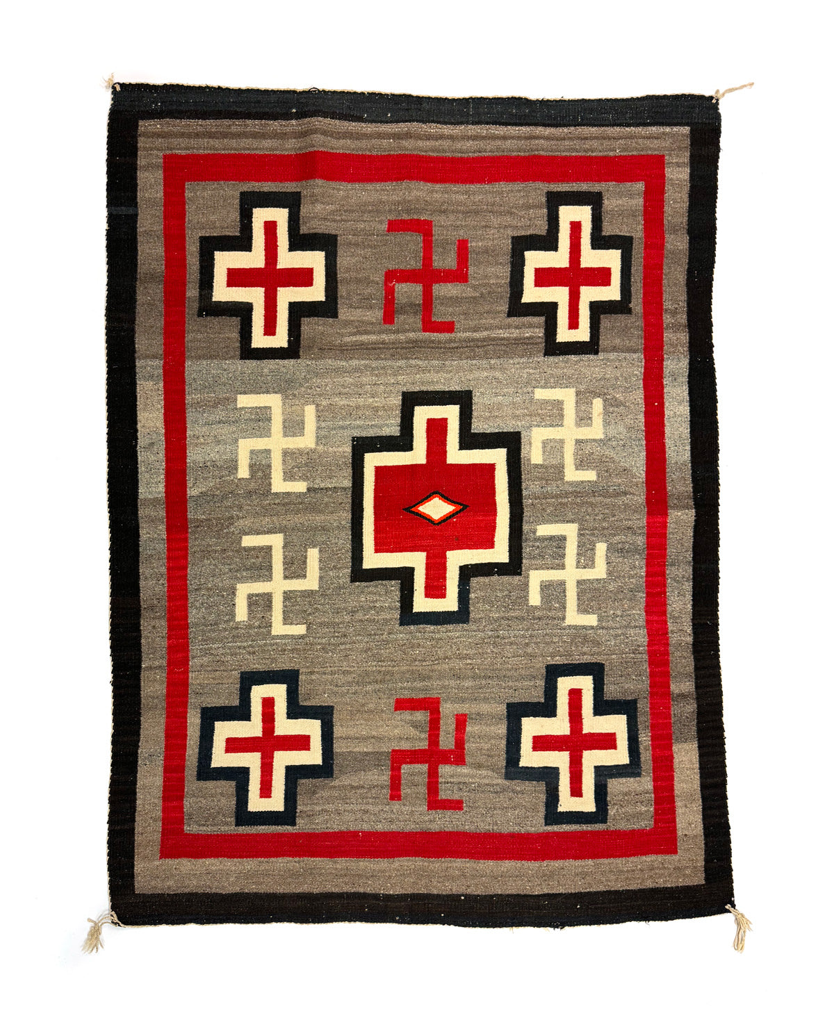 Navajo Ganado Rug with Crosses and Whirling Logs c. 1910-20s, 68" x 51" (T92253-1123-006)