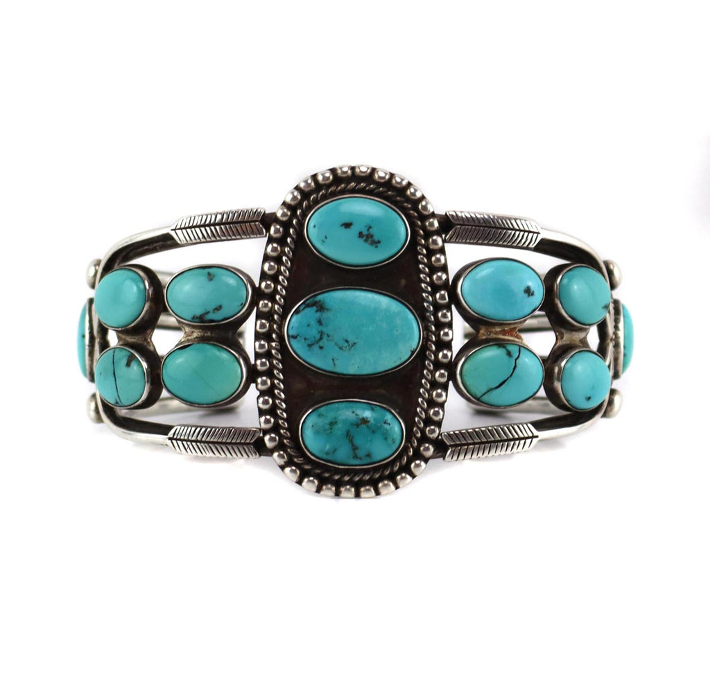 Navajo - Turquoise and Silver Bracelet with Arrow Design c. 1920-30s, size 7.25