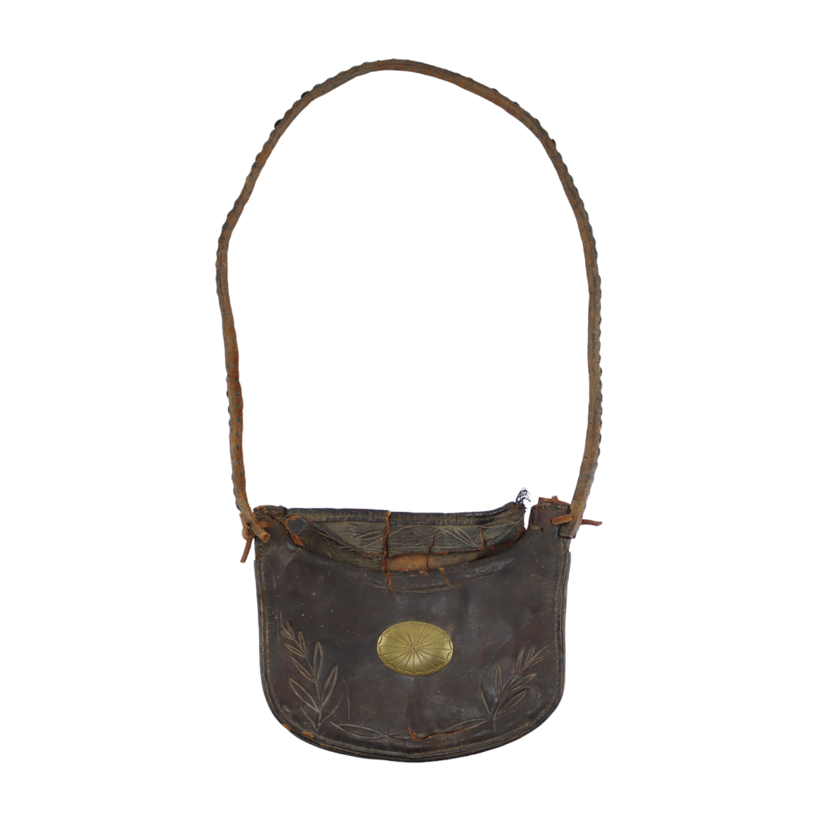 Ute Leather Bag with Concho c. 1890s, 6.25" x 7.75" (M90105-0623-007)