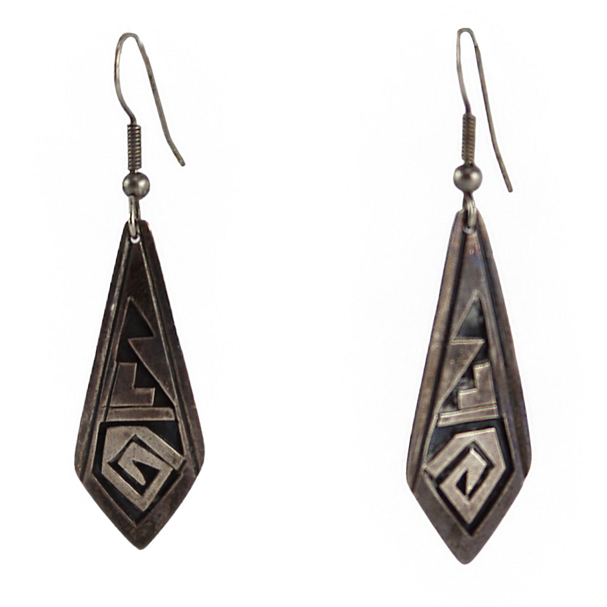 Peter Nelson (b. 1954) - Navajo Silver Overlay Earrings c. 1970s, 2.25" x 0.625"