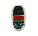 Alvin Yellowhorse (b. 1968) - Navajo Contemporary Multi-Stone Inlay, 18K Gold, and Silver Ring with Petroglyph Design, size 8