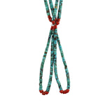 Navajo 2-Strand Turquoise and Coral Necklace with 2 Joclas c. 1960s, 30" length