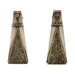 18k Gold & Sterling Silver Post Earrings with Small Diamonds from Vorenberg Goldsmiths in Santa Fe c. 1990s, 1.875" x 0.625"
