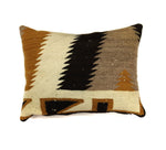 Custom Leather Pillow with c. 1930s Navajo Crystal Textile Inlay, 22" x 17"