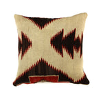 Custom Leather Pillow with c. 1930s Navajo Red Mesa Textile Inlay, 17" x 16"