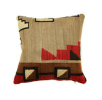 Custom Leather Pillow with c. 1910-20s Navajo Crystal Textile Inlay, 17" x 17"