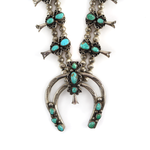 Navajo Turquoise and Silver Squash Blossom Necklace c. 1960-70s 28" length (J15205)
