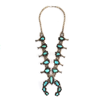 Navajo Turquoise and Silver Squash Blossom Necklace c. 1960-70s, 27" length (J15211)