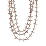 Zuni - 3-Strand Mother of Pearl, Clamshell Heishi, and Silver Bird Fetish Necklace c. 1960-70s, 24" length