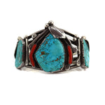 Dan Simplicio (1917-1969) - Zuni - Turquoise, Coral, and Silver Bracelet c. 1950s, size 6.75