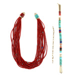 Victor Beck (1941-2022) - Navajo 14-Strand Coral, Multi-Stone, and Gold Beaded Necklace with Multi-Use Extender c. 2005, 19" length