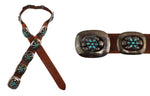 Patania Family - Turquoise Cluster, Silver, and Leather Concho Belt c. 1950-60s, 32" - 38.5" waist