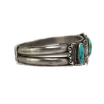 Navajo - 3-Stone Turquoise and Silver Bracelet with Stamped Design c. 1920-30s, size 7