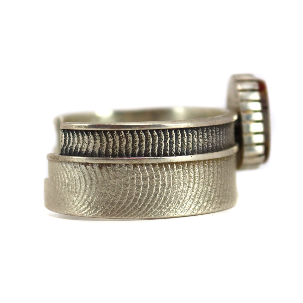 Althea Cajero - Santo Domingo/Acoma - Agate and Silver Tufacast Bracelet c. 2000s, size 5.5 (J16064-021)