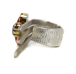 Non-Native - Coral, Opal, 18K Gold, and Sterling Silver Asymmetrical Ring c. 1990s, size 6