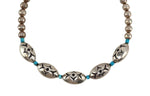 Navajo - Turquoise and Silver Beaded Choker c. 1960-70s, 16" length