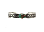 Navajo - Turquoise and Silver Bracelet with Stamped Design c. 1930s, size 6.5