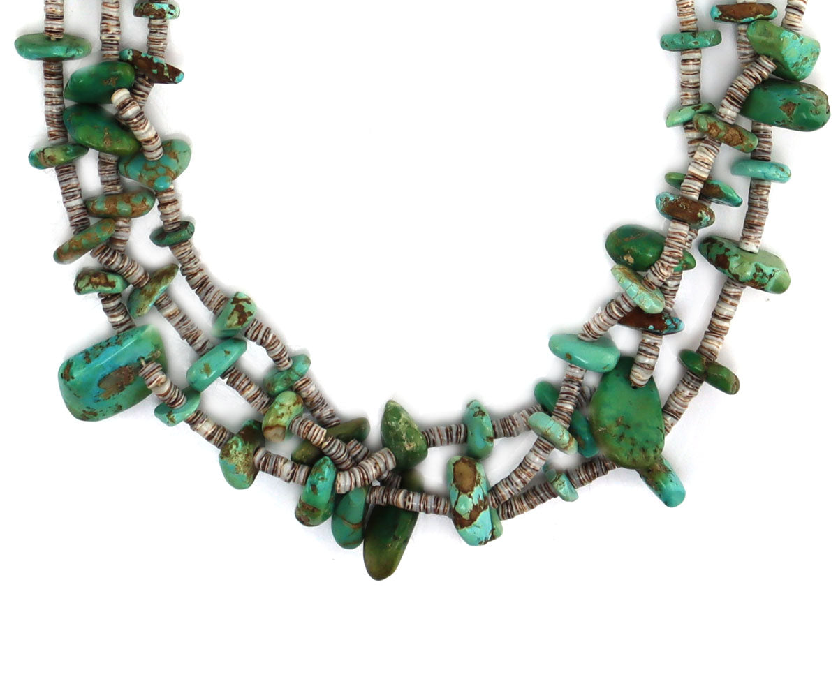 Navajo - 3-Strand Hand-Faceted Turquoise and Heishi Necklace c. 1940s, 30" length