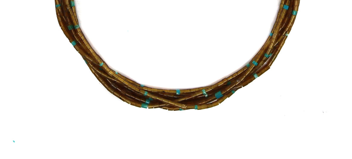 Zuni - 6-Strand Agate and Turquoise Heishi Style Necklace c. 1970s, 27" length