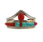 Alfred Joe (b. 1950) - Navajo Turquoise, Coral, and Silver Bracelet c. 1990-2000s, size 6