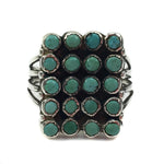 Zuni Petit Point Turquoise and Silver Ring c. 1930-40, Size 5.5 (J8487)