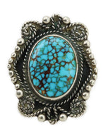 Attributed to Fred Peshlakai (1896-1974) - Navajo Number 8 Turquoise and Silver Ring c.1940-50s, size 6.5 (J15040)