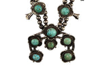Navajo - Persian Turquoise and Silver Squash Blossom Necklace c. 1970s, 31" length