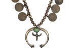Navajo - Turquoise and Silver Beaded Squash Blossom Necklace with Buffalo Nickels c. 1940s, 24" length
