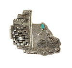 Philander Brynn Begay (b. 1982) - Navajo Turquoise and Sterling Silver Pin with Navajo Weaver and Loom c. 2000s, 2.125" x 2.375" (J13998-137)