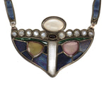 Eveli Sabatie (b.1940) - "The Sorcerer" Silver, Stained Glass, Moonstone, Garnet, Tourmaline, and Quartz Necklace c. 1980s, 21" length