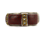 Eveli Sabatie - Dinosaur Bone, Serpentine, Brass, and Sterling Silver Channel Inlay Bracelet c.1980-90s, size 6.75
