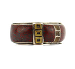 Eveli Sabatie - Dinosaur Bone, Serpentine, Brass, and Sterling Silver Channel Inlay Bracelet c.1980-90s, size 6.75