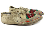 Chippewa Leather Beaded Moccasins with Floral Design c. 1890s, 2.75" x 4" x 9.5"