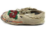 Chippewa Leather Beaded Moccasins with Floral Design c. 1890s, 2.75" x 4" x 9.5"