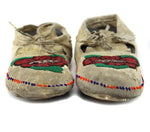 Chippewa Leather Beaded Moccasins with Floral Design c. 1890s, 2.75" x 4" x 9.5"