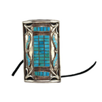 Zuni - Turquoise Turquoise Channel Inlay, Silver, and Leather Bow Guard c. 1940s, 4.25" x 3" (J15986-CO-007)
