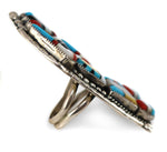 Zuni - Multi-Stone Inlay and Silver Rainbow God Ring c. 1950s, size 6.5