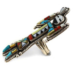 Roy Davis - Navajo - Multi-Stone Inlay and Silver Kachina Ring c. 1950s, size 8