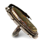 Navajo - Turquoise and Silver Ring with Feather Design c. 1960s, size 8