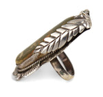 Navajo - Turquoise and Silver Ring with Feather Design c. 1960s, size 8
