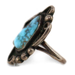 Navajo - Turquoise and Silver Ring with Feather Design c. 1960s, size 6.5