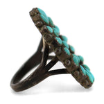 Zuni - Turquoise Cluster and Silver Ring c. 1940-50s, size 7