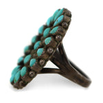 Zuni - Turquoise Cluster and Silver Ring c. 1940-50s, size 7