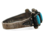 Zuni - Turquoise Petit Point and Silver Ring with Stamped Design c. 1940s, size 7.5