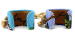 Marcus Amerman - Choctaw - Pair of Conjoined Contemporary Beaded Leather Native American Pictorial Bracelets with Wooden Chain