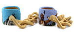 Marcus Amerman - Choctaw - Pair of Conjoined Contemporary Beaded Leather Native American Pictorial Bracelets with Wooden Chain