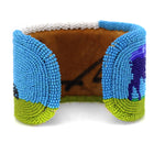 Marcus Amerman - Choctaw - Contemporary Beaded Leather Bracelet with Buffalo and Airplanes, size 7