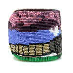 Marcus Amerman - Choctaw - Contemporary Beaded Leather Bracelet with Train and Spectral Riders, size 6.75