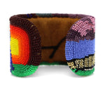Marcus Amerman - Choctaw - Contemporary Beaded Leather Bracelet with Train and Spectral Riders, size 6.75