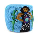 Marcus Amerman - Choctaw - Contemporary Beaded Leather Bracelet with Singing Hopi Maidens, size 6.5